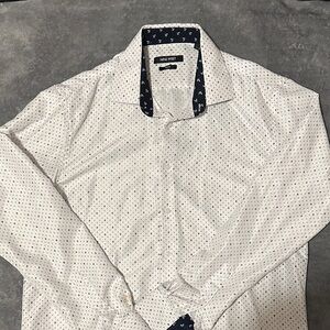 Nine West Men's White and Navy Patterned Shirt